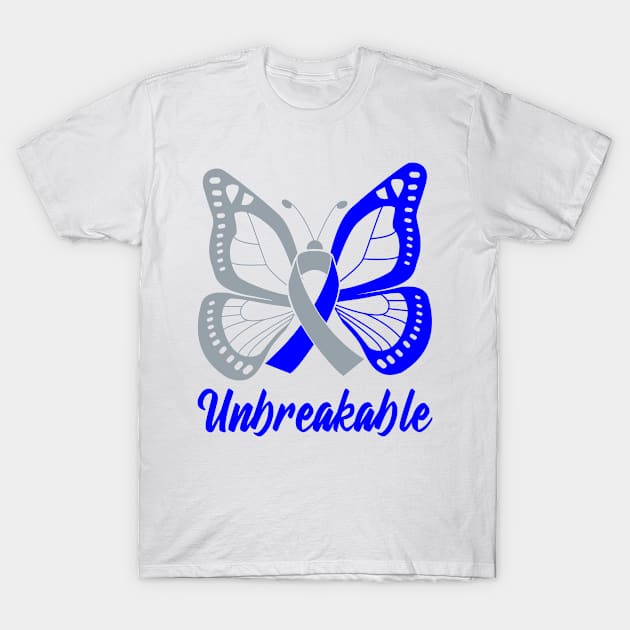 Silver and Blue Butterfly Awareness Ribbon Unbreakable T-Shirt by FanaticTee